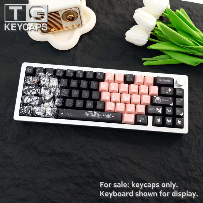 나비소녀 PBT 키캡 측면 각인 반투명 열승화 MX 호환 61/64/68/87/96/104/108 배열 지원, box, keycaps
