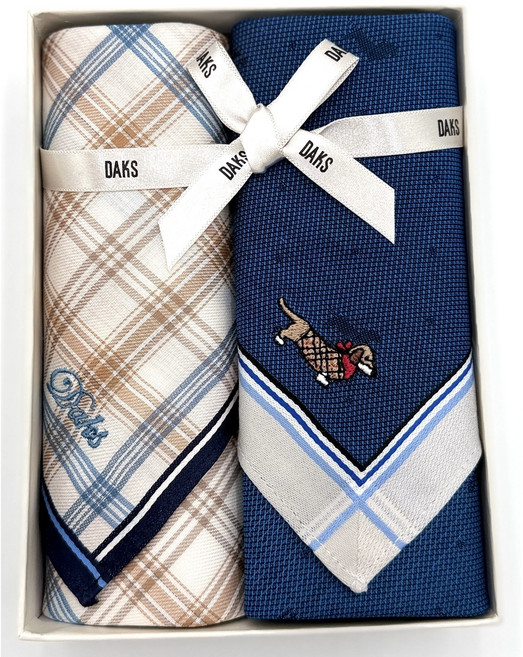 닥스 체크 패턴 면 손수건 (선물포장)