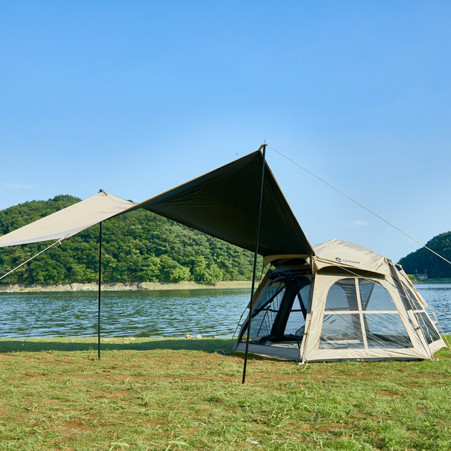 루앤 대형 육각 그늘막 원터치텐트+타프 풀세트 4-6인용
