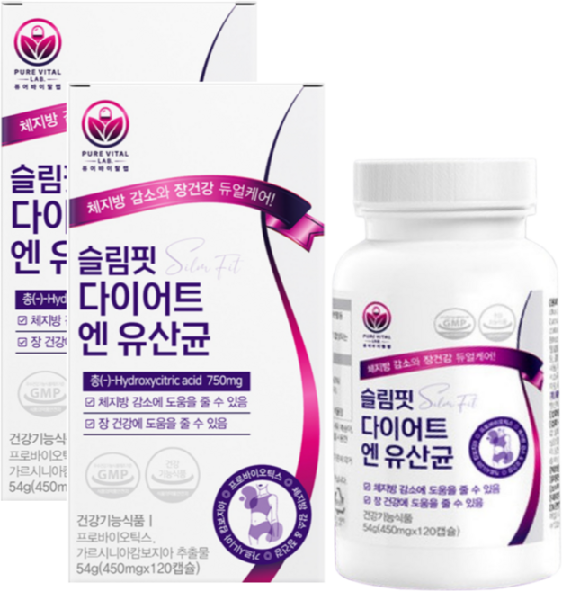 다이어트 유산균 슬림핏 식약청 인증 모유유래 17 체지방 감소 보조제 퓨어바이탈랩, 120정, 2개