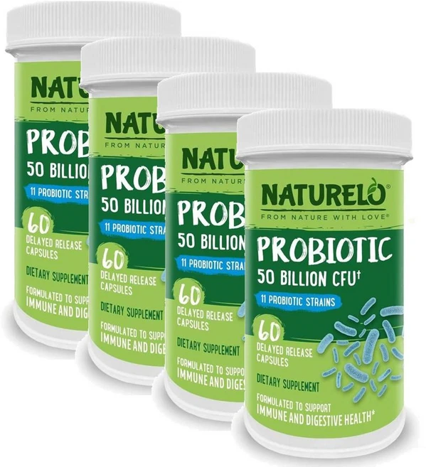 네츄렐로 프로바이오틱스 다이제스티브 헬스 500억 CFU 유산균 NATURELO Probiotics, 4개, 60정 - 쿠팡