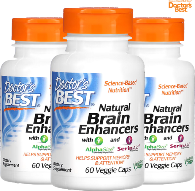 닥터스베스트 Doctor's best 네추럴 브레인 인헨서 AlphaSize SerinAid 60베지캡슐 3개 콜린 알포세레이트 포스파티딜세린 알파 글리세로포스포 콜린, 60정