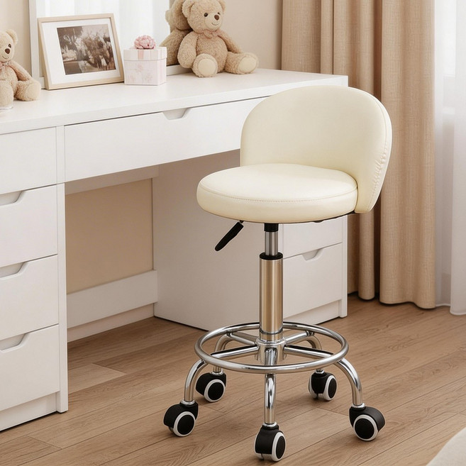 라온프리 푹신한 이동식 등받이 화장대의자, 1개, 아이보리