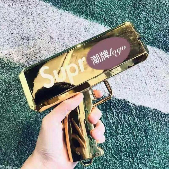 噴錢槍 氣氛道具 婚禮酒吧 sup 玩具 抖音同款 鈔票槍, 1個, USB大馬力金色款雙槍+1000美金道具