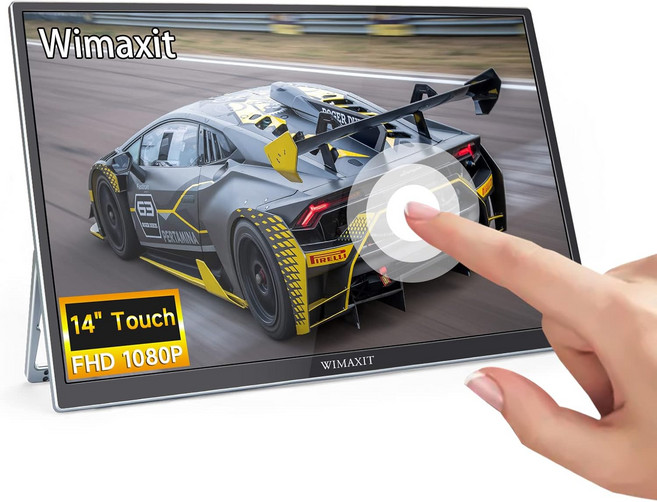 WIMAXIT 휴대용 14인치 터치스크린 모니터 듀얼 풀 피처 타입 C와 노트북 PC PS4 Xbox용 접이식 킥스탠드가 있는 미니 HDMI 포트드라이버 프리