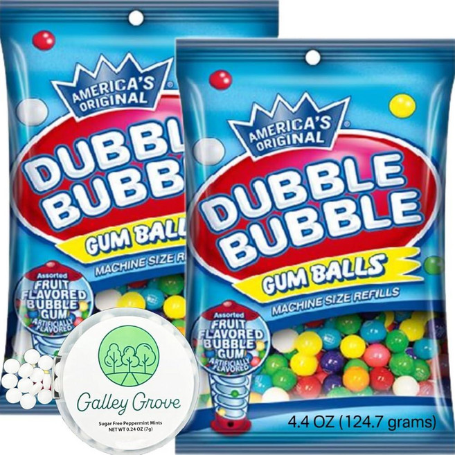 Dubble Bubble 미니 검볼 기계 리필 124.7g(4.5온스) 백 (2팩) 1.3cm(1/2인치) 13mm 다양한 과일 맛 풍선껌 Galley Grove 무설탕 브, Dubble Bubble 미니 검볼 기계 리필 124., 1개