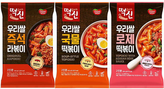 동원 떡볶이의신 우리쌀 즉석라볶이+국물떡볶이+치즈 떡볶이, 411g