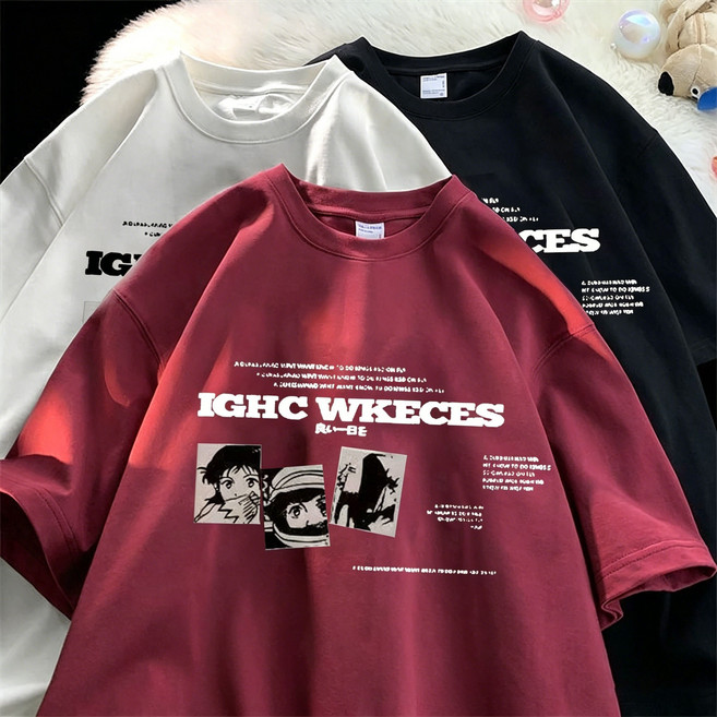 남성용 다컬러 하계 반팔 티셔츠 빅사이즈 루즈한 컬러 남성 반팔 티셔츠 3세트 다채로운 프린팅 매치 일상룩 시원 1+1+1 3장입