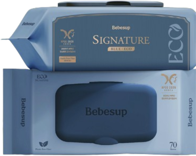 베베숲 시그니처 블루 에코 유아물티슈 캡형 75평량, 410g, 70매, 10개