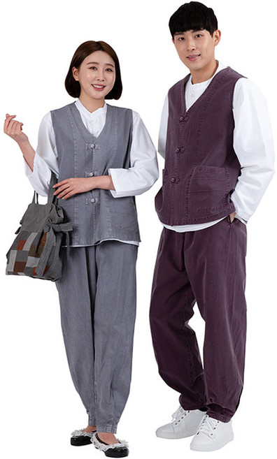 순면20수 핀탁 조끼 바지 생활한복 찜질복 평상복 실내복 한복