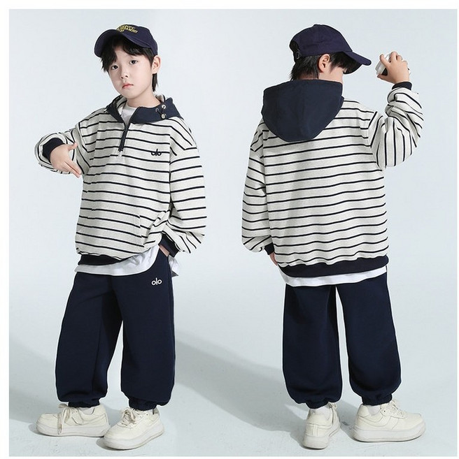 키즈목마 봄 가을 남아 봄 가을 상하복 세트 초중생 긴팔티 초등생 긴바지 오버핏 후드 세트 799