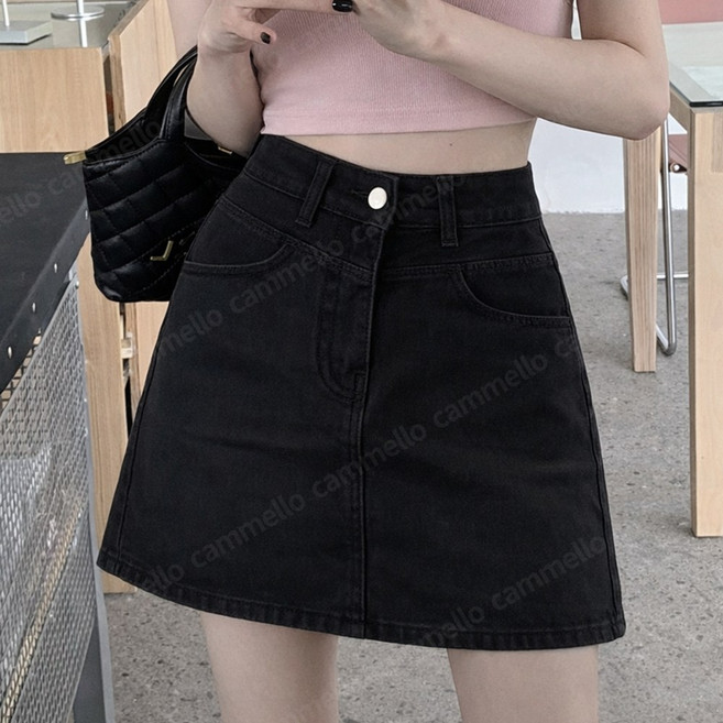 cammello 여성 캠퍼스무드 A라인 데님 미니스커트 하이웨이스트 봄여름 청치마