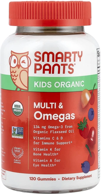 SmartyPants 키즈 오가닉 멀티 및 오메가 구미젤리 혼합 베리 및 체리 맛 구미젤리 120개, SmartyPants키즈오가닉멀티및오메가구미젤리혼합베리, 1개, 120정 - 쿠팡
