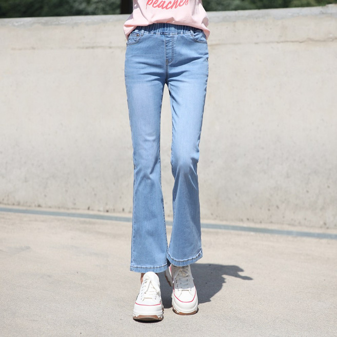 동대문스타일 여성 부츠컷 스판 밴딩 청바지 봄 여름 워싱 빅사이즈 여자 데님