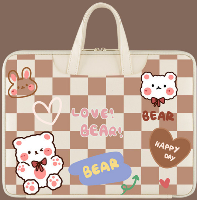 ANYOU 직장인 학생들이 예쁜 캐릭터를 휴대하기 좋은 노트북 가방, 꽃색 곰돌이, 1개