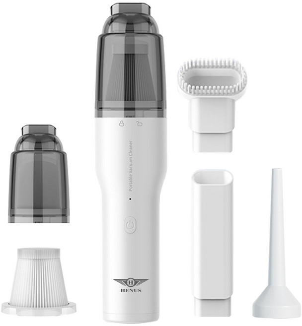 헬릭스케어 휴대용 차량용 미니 핸디 진공 청소기 에어건, 화이트