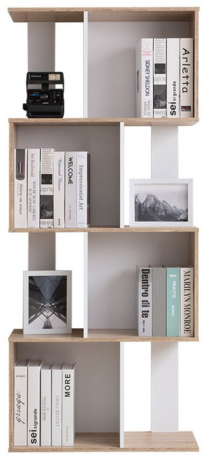 TZUMii莫爾四層櫃空櫃 書櫃 收納櫃 置物櫃 開放式書櫃 隔間櫃-雙色可選, 淺橡木配白