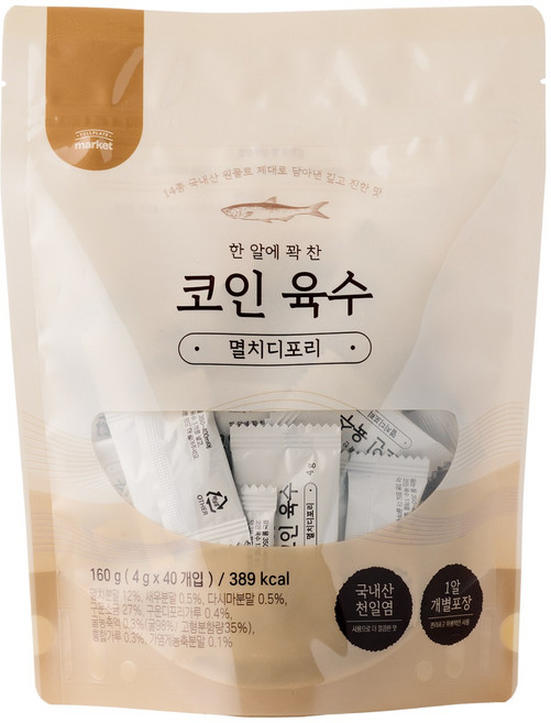 와이즐리 국내산 멸치 디포리 한알 코인 육수 40개, 1개, 160g