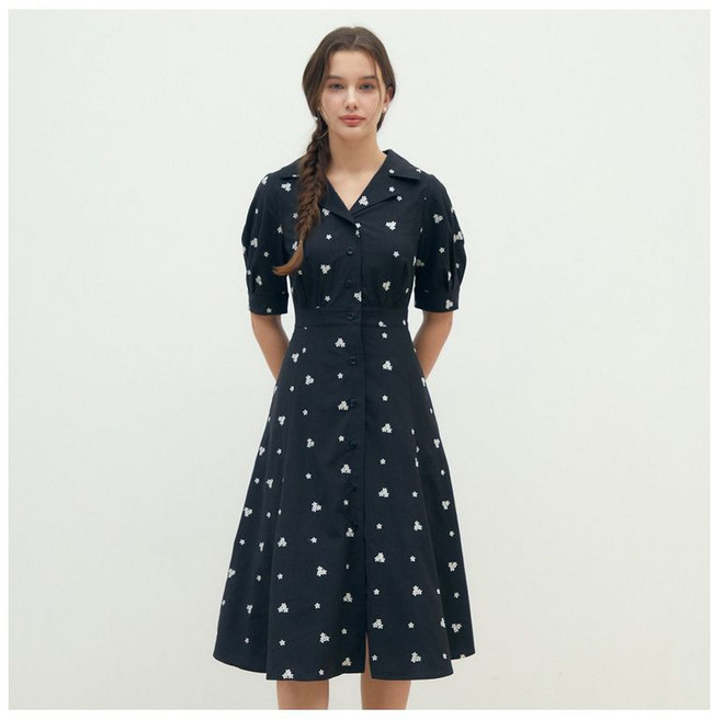 JJ지고트 자수 오픈 칼라 플레어 원피스 GR5P0OP551