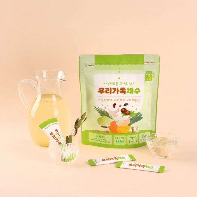 우리가족채수 분말육수 스틱형 가루 천연조미료, 1개, 80g