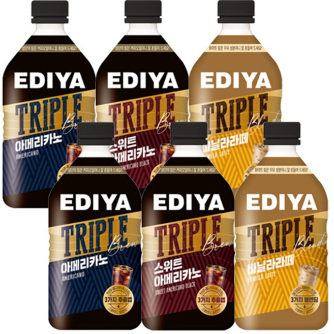 이디야 트리플 3종 아메리카노 2 + 스위트아메리카노 2 + 바닐라라떼 2, 6개, 500ml