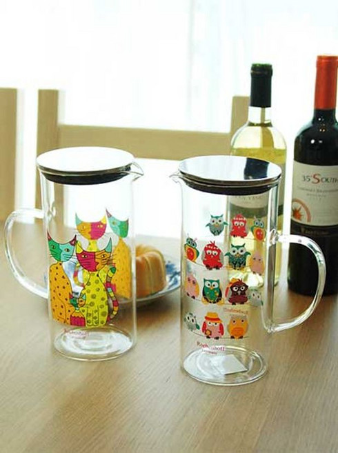 애니몰 페인팅 내열유리 물병 1.3L, 1개, 1300ml, 부엉이
