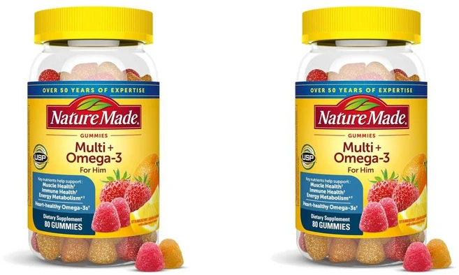 네이처메이드 남성 멀티비타민 오메가3 구미 젤리 Nature Made Multi + Omega-3 For Him Gummies, 2개, 80정 - 쿠팡