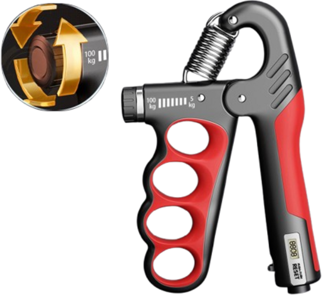 보라 손 악력기 스마트 디지털 카운트 강도조절 5-100KG, 레드, 1개