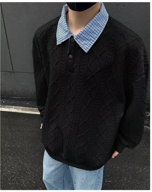 쌍천 가을 겨울 체크 맨투맨 긴팔 상의 루즈핏 W26011109