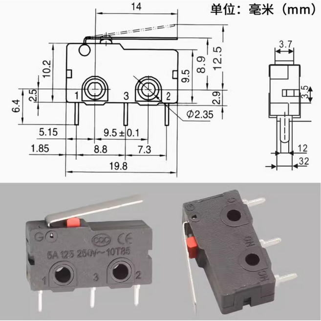 20PCS KW11 리미트 스위치 5A 250VAC KW113Z 마이크로 KW12 2Pin KW113Z1 3Z 3Z4N, KW11 3Z 2 16MM