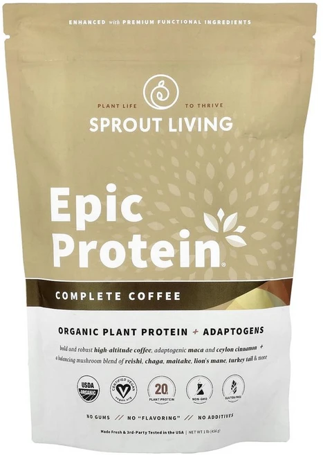 스프라우트 리빙 에픽 프로틴 오가닉 플랜트 프로틴 어댑토젠 Sprout Living Epic Protein® Organic Plant Protein + Adaptogens 456, 456g, 1개 - 쿠팡