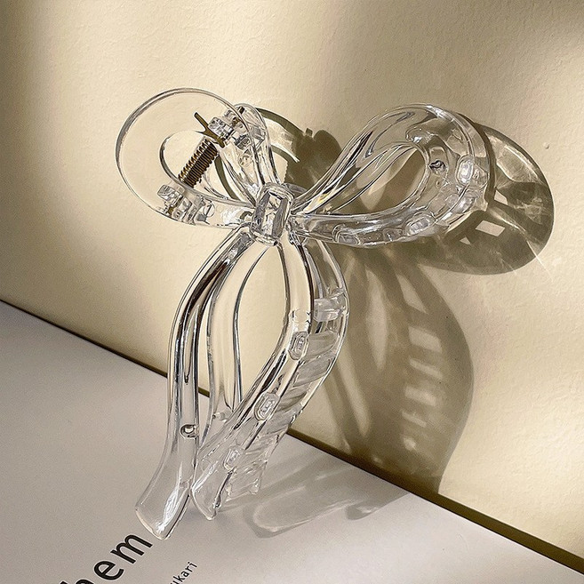 현블러썸 hyunblossom 리본타이 아크릴 집게핀 러블리 대형 헤어핀 빅사이즈 올림머리 헤어집게 반묶음