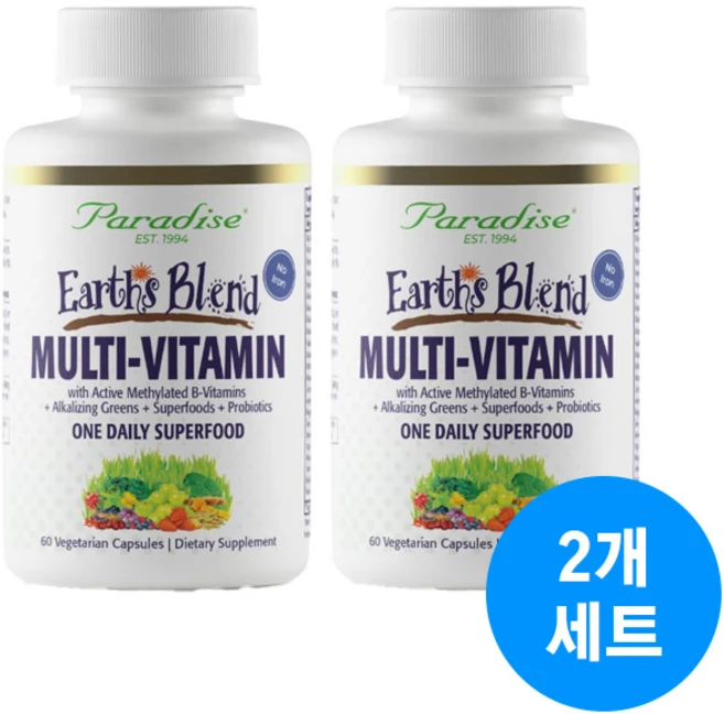 파라다이스허브즈 얼스 블렌드 멀티비타민 노아이언, 2개, 60정 - 쿠팡
