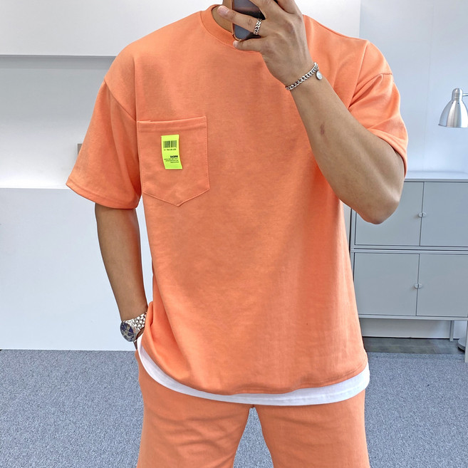 빠델 라벨 파스텔 반팔 반바지 남녀공용 트레이닝 세트