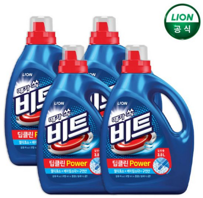 비트 딥클린 파워세탁 액체 세탁세제 3L 본품 일반용x4개