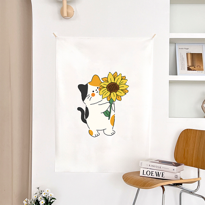 감개무냥 럭키캣 패브릭 포스터, 해바라기냥, 세로형, 대형