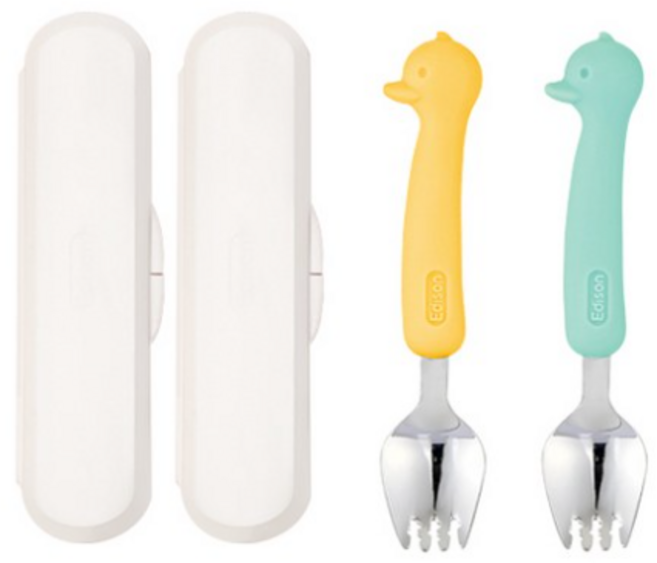 에디슨 실리콘 스포크 케이스 세트 베이비, 스포크 2종 + 케이스, 오리(옐로우+민트), 1세트