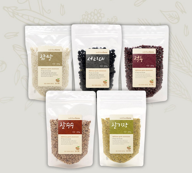 [늘찬팜] 대보름 오곡찰밥세트 국내산 5종 (찹쌀300g+서리태+적두+찰수수+찰기장), 1.1kg, 1개