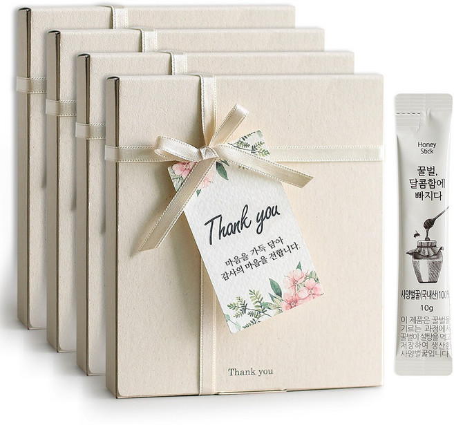 오몽스 국내산 꿀스틱 답례품 선물세트, 4세트, 리본 패키지
