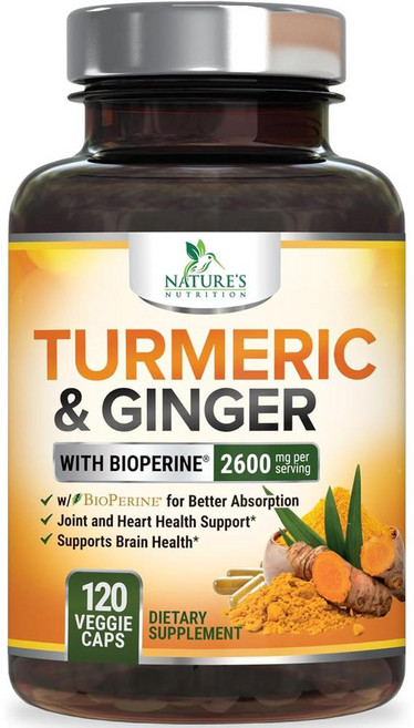 네이쳐뉴트리션 터메릭 & 진저 바이오페린 함유 캡슐 Nature's Nutrition Turmeric & Ginger with Bioperine, 1개, 120정