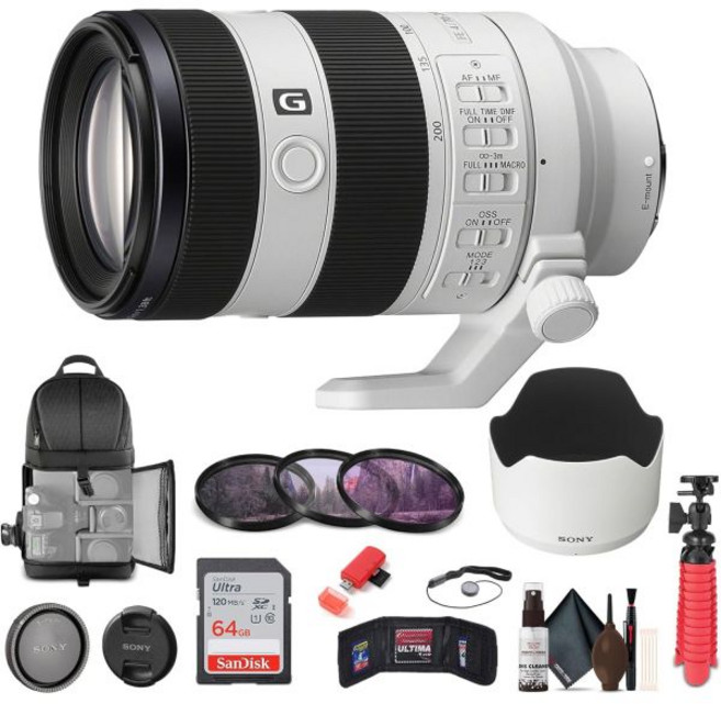소니 FE 70200mm f/4 매크로 G OSS 풀프레임 컴팩트 망원 줌 렌즈 E 마운트 (SEL70200G2) + 64GB 메모리 카드 필터 키트 백팩 유연 삼각대 캡 키퍼, 소니 FE 70200mm f/4 매크로 G OSS 풀프