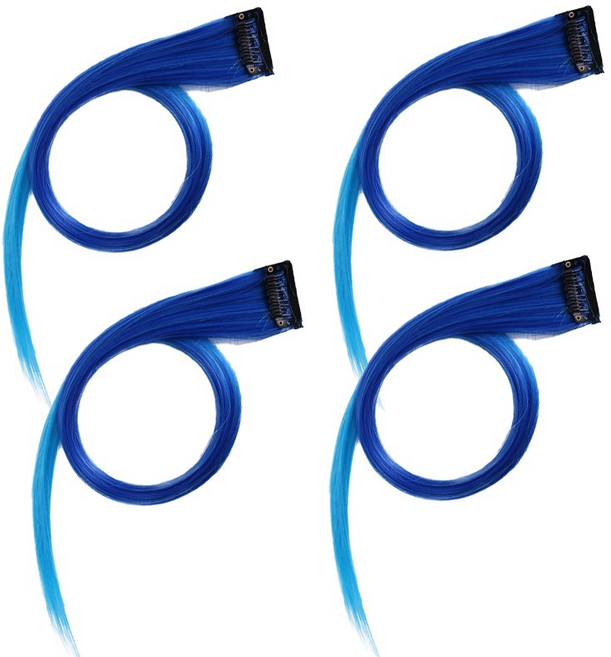 옴브레 헤어 피스 붙임머리 브릿지 부분 가발 웨이브, 4개, 투톤 블루