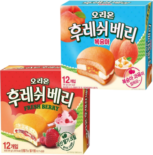 오리온 후레쉬베리 2종 (딸기+복숭아) 336g(12개입), 1세트, 672g