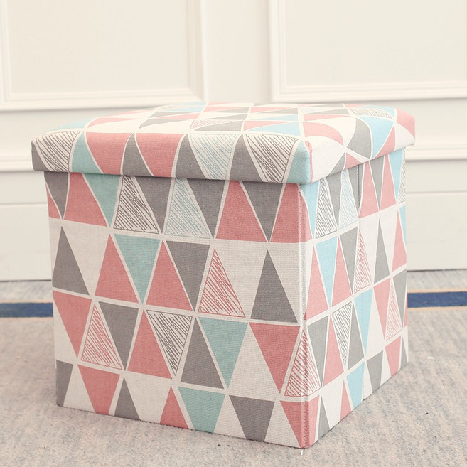 多功能收納凳 可坐可收納摺疊椅 家用沙發換鞋凳 承重強 細麻印花, 1個, 幾何形狀(現貨,31*31*31cm