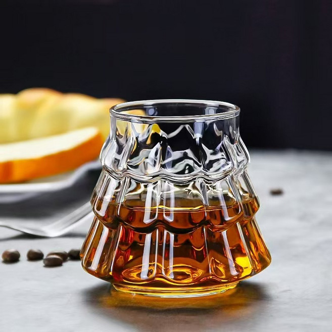 聖誕樹造型玻璃杯 無把手設計, 聖誕杯 無把手, 1套, 350L