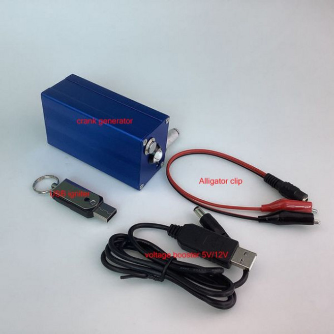 야외 휴대용 비상 생존 핸드 크랭크 발생기 5V 12V USB 충전기 조명 충전식 가전 시가 라이터, 1개