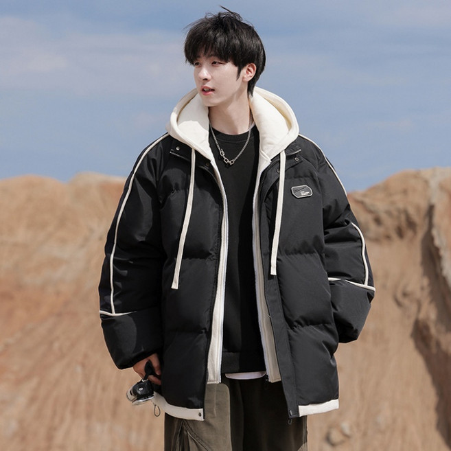 ANYOU 패딩 야상 점퍼 2 in 1 투톤 루즈핏 트렌치코트