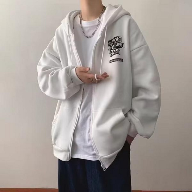 AOKADA 남성 봄 가을 루즈핏 후드 집업 레트링 프린팅 간절가 자켓 아우터