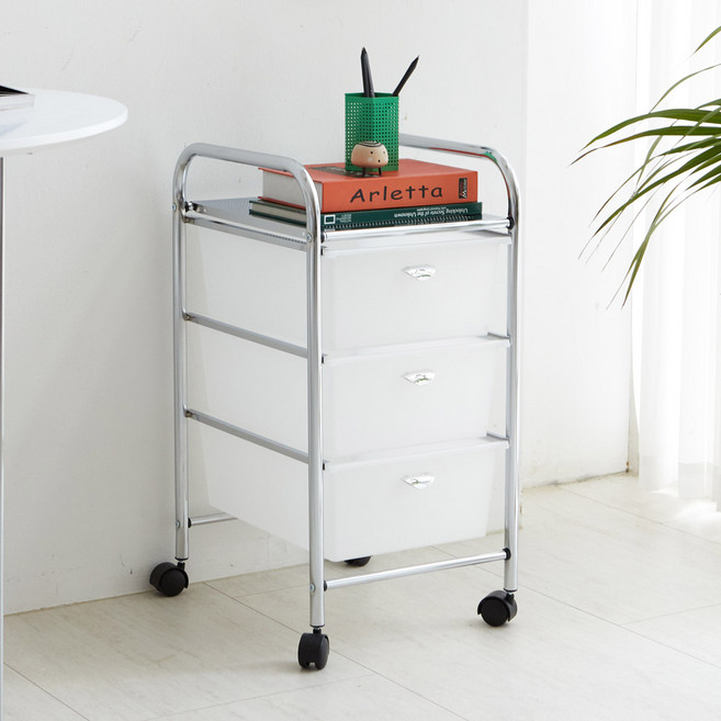 [리비니아] 3단 싱글 서랍 수납형 모던 트롤리, 블랙