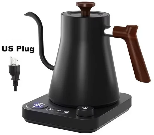 900ML 전기 구스넥 주전자 1200W 물 끓이기 NTC 온도 조절 LCD 디스플레이 자동 차단 커피/차 우려내기용, 03 Plug Type US